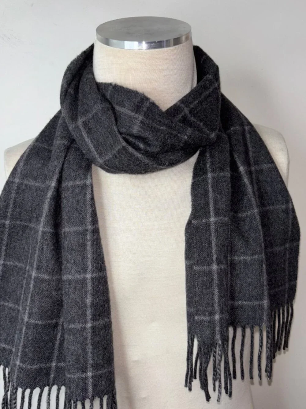 Black Brown 1826 Men's 100% Cashmere Plaid Scarf Gray 62